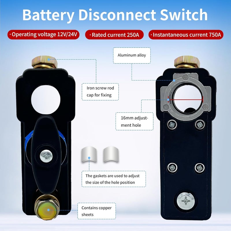 ZmingTek Car Battery Disconnect Switch 12v 24v Heavy Duty Battery Kill Switch Battery Isolator Power Cut Off Switches Battery Shut Off for Preventing Battery Drain of RV Truck Marine Boat (2pcs Straight) - Image 3